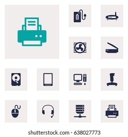 Set Of 12 Notebook Icons Set.Collection Of Headset, Photocopy, Palmtop And Other Elements.