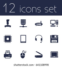 Set Of 12 Notebook Icons Set.Collection Of Peripheral, Diskette, Computer And Other Elements.