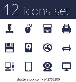 Set Of 12 Notebook Icons Set.Collection Of Fan, Control Device, Peripheral And Other Elements.