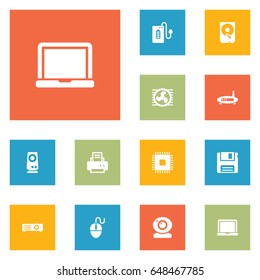 Set Of 12 Notebook Icons Set.Collection Of Show, Microprocessor, Supply And Other Elements.