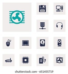 Set Of 12 Notebook Icons Set.Collection Of Router, Computer, Supply And Other Elements.