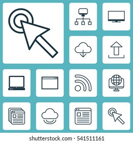 Set Of 12 Online Connection Icons. Includes Website Page, Display, Computer Network And Other Symbols. Beautiful Design Elements.