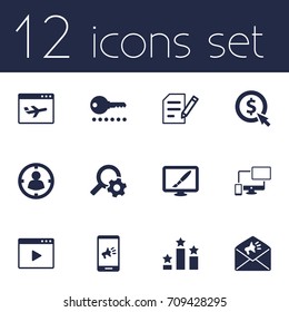 Set Of 12 Optimization Icons Set.Collection Of Responsive, Marketing, Targeting And Other Elements.