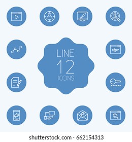 Set Of 12 Optimization Outline Icons Set.Collection Of Copyright, Style, Targeting And Other Elements.