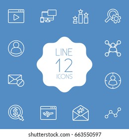 Set Of 12 Optimization Outline Icons Set.Collection Of Arrangement, Stock Exchange, Style And Other Elements.