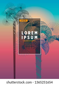 A set of 12 options for posters with palm trees. For all occasions to relax. For advertising, sales, discounts, super offers. 10 eps