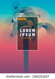 A set of 12 options for posters with palm trees. For all occasions to relax. For advertising, sales, discounts, super offers. 10 eps