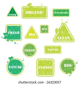 Set of 12 organic eco growing buttons isolated on a white background