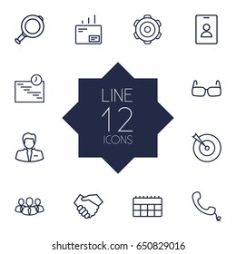 Set Of 12  Outline Icons Set.Collection Of Magnifier, Mail, Handshake Elements.