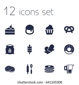 Set Of 12 Oven Icons Set.Collection Of Measurement, Doughnut, Grain And Other Elements.