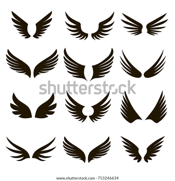 Set 12 Pairs Black Vector Wings Stock Vector (Royalty Free) 753246634 ...