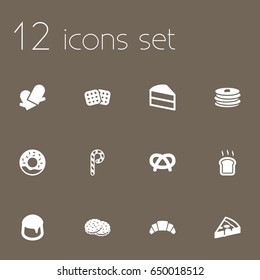 Set Of 12 Pastry Icons Set.Collection Of Potholders, Pastry, Snack And Other Elements.