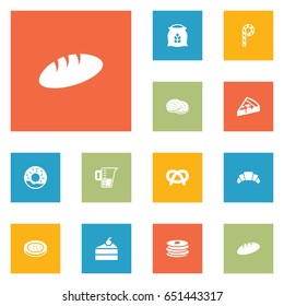 Set Of 12 Pastry Icons Set.Collection Of Pepperoni, Sack, Doughnut And Other Elements.