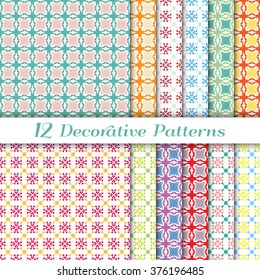 Set of 12 patterns with geometric repeating texture for Wedding, Bridal, Valentine's day, greeting cards or Birthday Invitations, fabric or paper print. Vector collection
