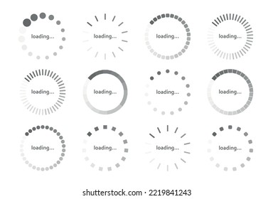 Set 12 pcs. circle scale download status, download progress on white background - Vector illustration