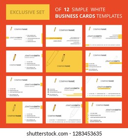 Set of 12 Pencil  Creative Busienss Card Template. Editable Creative logo and Visiting card background