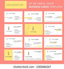 Set of 12 Pencil  Creative Busienss Card Template. Editable Creative logo and Visiting card background