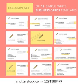 Set of 12 Pencil  Creative Busienss Card Template. Editable Creative logo and Visiting card background
