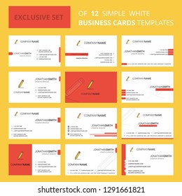 Set of 12 Pencil  Creative Busienss Card Template. Editable Creative logo and Visiting card background