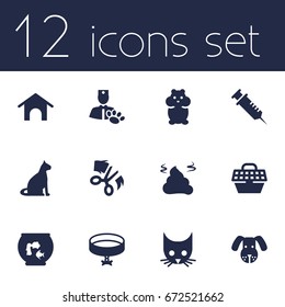 Set Of 12 Pets Icons Set.Collection Of Sitting, Home, Cat And Other Elements.