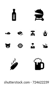 Set Of 12 Picnic Icons Set.Collection Of Ale, Kitchen Uniform, Chef And Other Elements.