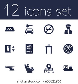 Set Of 12 Plane Icons Set.Collection Of Vip, Location, Cab And Other Elements.