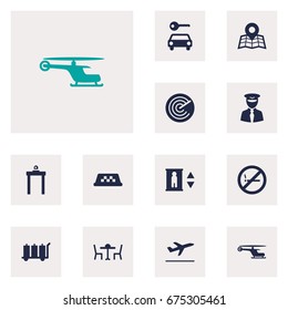 Set Of 12 Plane Icons Set.Collection Of Location, Forbidden, Leaving And Other Elements.