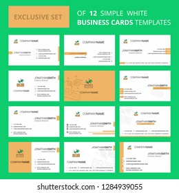 Set of 12 Plant Creative Busienss Card Template. Editable Creative logo and Visiting card background