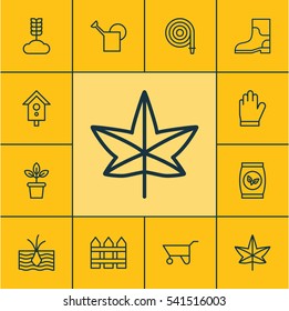 Set Of 12 Planting Icons. Includes Barrier, Bailer, Growing Plant And Other Symbols. Beautiful Design Elements.
