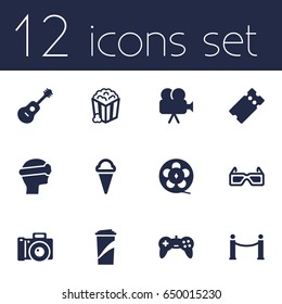 Set Of 12 Pleasure Icons Set.Collection Of Camera, Photography, Sorbet And Other Elements.