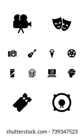 Set Of 12 Pleasure Icons Set.Collection Of Loudspeakers, Theater, Sorbet And Other Elements.