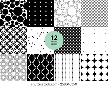 Set of 12 polka dots seamless patterns