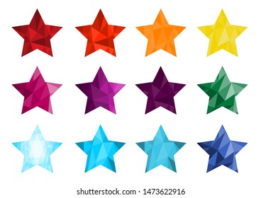 Set of 12 polygonal bright halftone stars. Usable for cards, invitations, posters, banners, diary etc. Vector illustration.