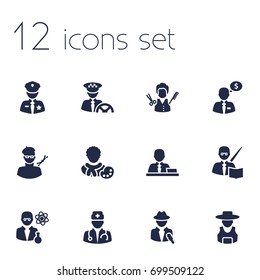 Set Of 12 Position Icons Set.Collection Of Manager, Driver, Actor And Other Elements.