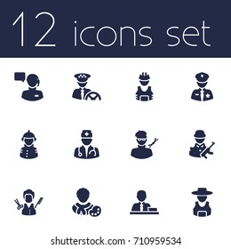 Set Of 12 Position Icons Set.Collection Of Stylist, Builder, Artist And Other Elements.
