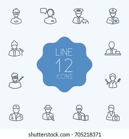 Set Of 12 Position Outline Icons Set.Collection Of Operator, Barber, Manager And Other Elements.