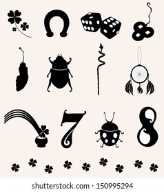 set of 12 principal symbols of luck for your design