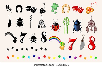 set of 12 principal symbols of luck, design elements