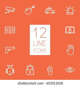 Set Of 12 Procuring Outline Icons Set.Collection Of Vision, Lock, Alarm And Other Elements.