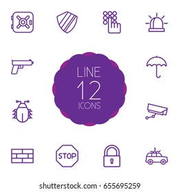Set Of 12 Procuring Outline Icons Set.Collection Of Protection, Supervision, Virus And Other Elements.