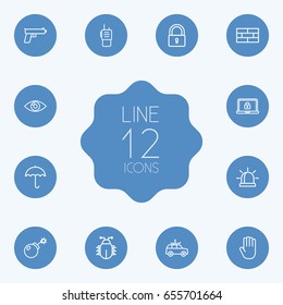 Set Of 12 Procuring Outline Icons Set.Collection Of Parasol, Vision, Firewall And Other Elements.