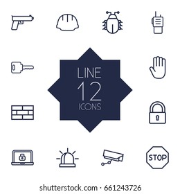 Set Of 12 Procuring Outline Icons Set.Collection Of Firewall, Virus, No Entry And Other Elements.