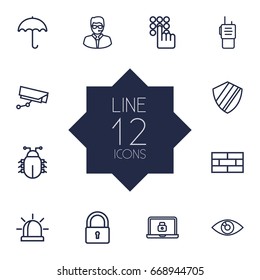 Set Of 12 Procuring Outline Icons Set.Collection Of Keypad, Supervision, Firewall And Other Elements.
