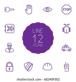 Set Of 12 Procuring Outline Icons Set.Collection Of Virus , Walkie-Talkie, Hand Elements.