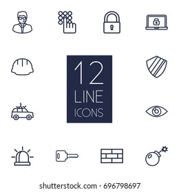 Set Of 12 Procuring Outline Icons Set.Collection Of Siren, Open, Helmet And Other Elements.