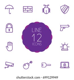 Set Of 12 Procuring Outline Icons Set. Collection Of Hand , Open, Weapon Elements.