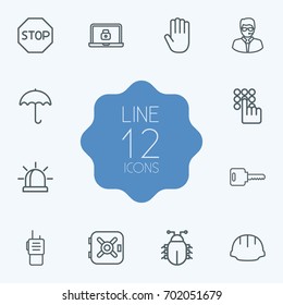 Set Of 12 Procuring Outline Icons Set.Collection Of Alarm, Keypad, Lock And Other Elements.