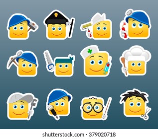 Set of 12 professions smile stickers
