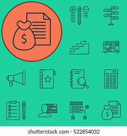 Set Of 12 Project Management Icons. Can Be Used For Web, Mobile, UI And Infographic Design. Includes Elements Such As Decision, Analysis, Office And More.