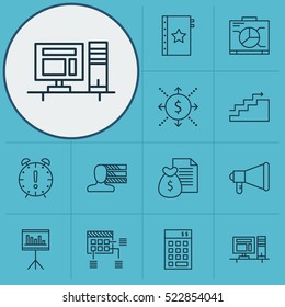 Set Of 12 Project Management Icons. Can Be Used For Web, Mobile, UI And Infographic Design. Includes Elements Such As Announcement, Growth, Revenue And More.